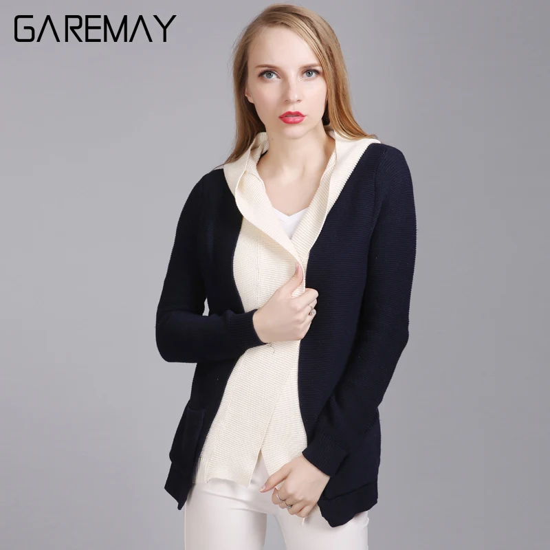 Фото Hooded Cardigan Women Knitted Coat 2017 Fake Two Piece Long For Clothing Sleeve Ladies GAREMAY 7105 |