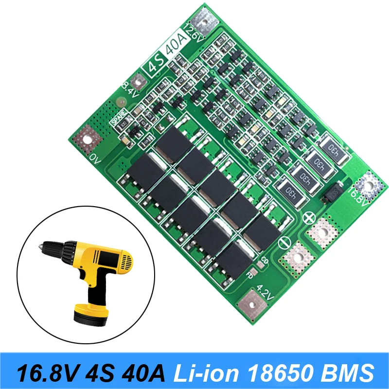 

4S 40A 18650 Li-ion Lithium Battery Charger PCB BMS Protection Board with Balance For Screwdriver 14.8V 16.8V Lipo Cell Module