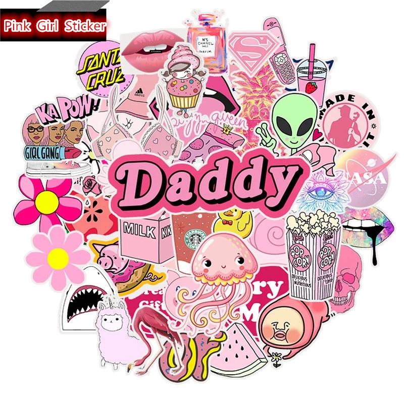 50 шт. розовый мультяшный стикер s для водной чашки багаж ноутбук гитара доски