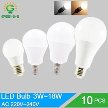 10 шт./лот светодиодный лампочка с регулируемой яркостью E27 E14 220 в 240 В светильник умная IC реальная мощность 20 Вт 18 Вт 15 Вт 12 Вт 9 Вт 5 Вт 3 Вт лампада светодиодный Bombilla
