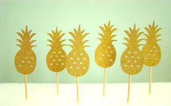 

gold glitter pineapple wedding Cupcake Toppers tea Party Decor food picks Birthday bridal baby shower cake decorations