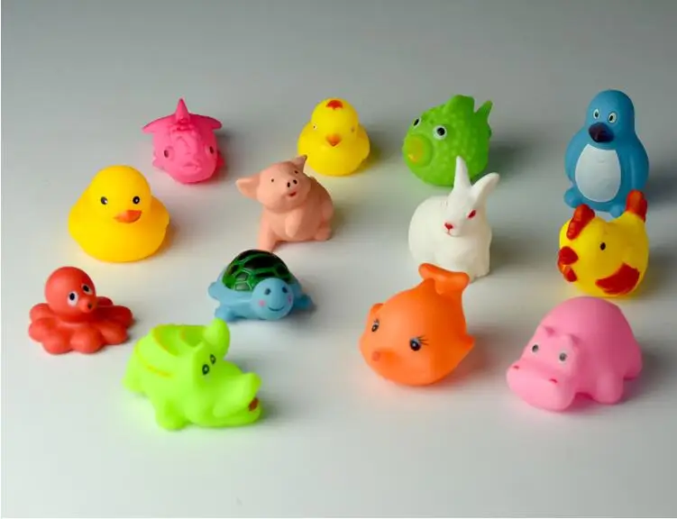 

13 Pcs Lovely Mixed Animals Swimming Water Toys Colorful Soft Rubber Float Squeeze Sound Squeaky Bathing Toy For Baby bath toys