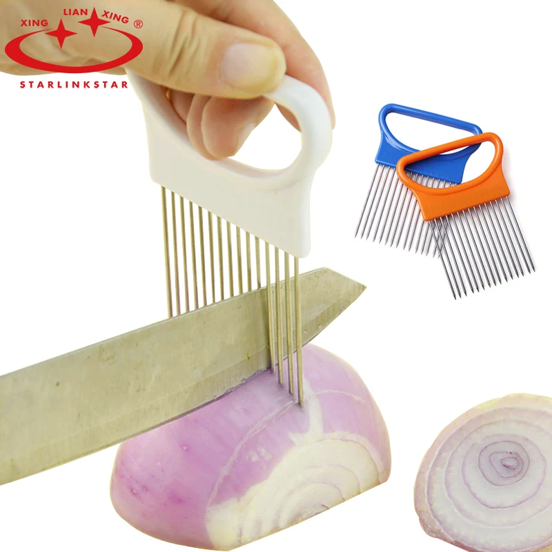 

1PC Handy Onion Holder Slicer Vegetable Cutter Tomato Slicer Stainless Steel +Plastic Kitchen Tools Accessories