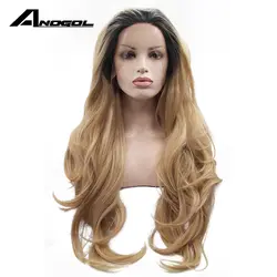 Anogol ombre блондинка Синтетические волосы на кружеве парик темные корни Glueless синтетический Жаростойкие Волокно природных полностью волос Для