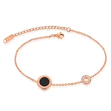 Nueva manera de la edición Europea contrajo estudiantes pequeño número Romano de oro rosa pastel redondo de acero de titanio cadena del pie de la muchacha GZ041