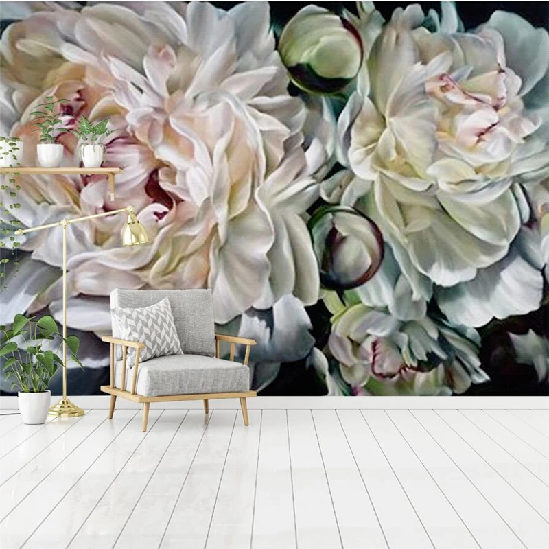 

Beibehang Modern minimalist hand-painted oil painting European-style retro flower wall custom large mural green wallpaper