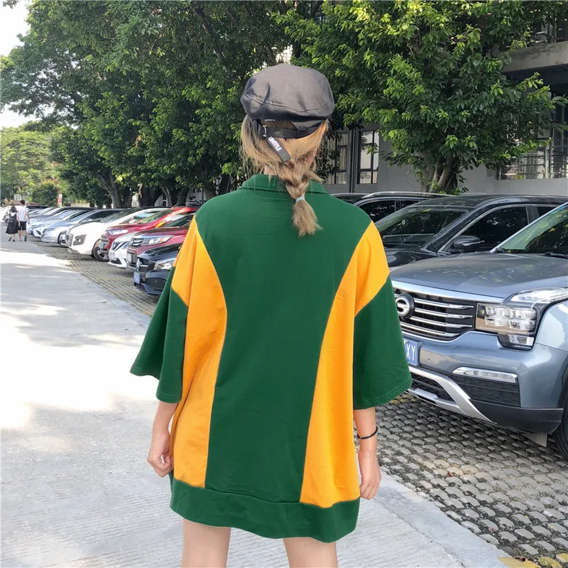 Корейские свободные повседневные футболки Ulzzang Kpop Harajuku больших размеров модные женские черные женские Т-образные топы с высоким воротником на молнии Одежда 90