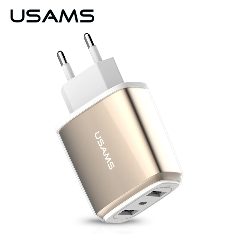 USAMS Phone USB Charger 5V 3.4A Fast Charger US EU Travel Charger USB Wall Mobile Phone Charger for iPhone Samsung iPad Tablet