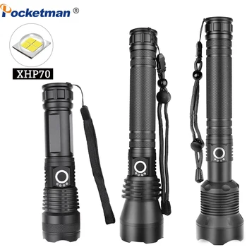 

New Powerful 3 Types LED Flashlight XHP70 XHP50 Zoomable Torch Waterproof 26650 18650 Flashlight linterna USB Rechargeable