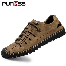 Новинка года; летние мужские сандалии из натуральной кожи; Повседневная обувь в деловом стиле; мужские уличные пляжные сандалии; мужская летняя водонепроницаемая обувь в римском стиле; размер 48