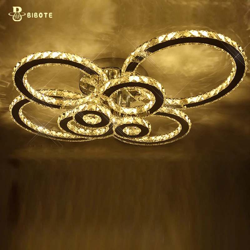 

Surface mounted modern led ceiling crystal chandeliers for lobby living room bedroom circle ring avize cristals large chandelier