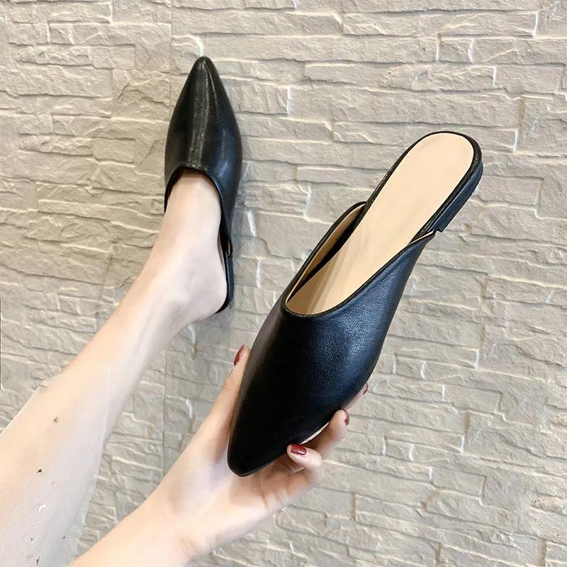 

New Women Slippers Pointed Toe Flat Mules Fashion Slip On Solid Slides Female Sandals For Ladies Summer Casaul Flip Flops