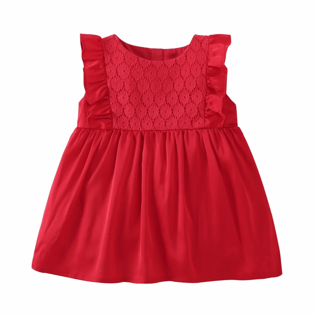 Summer Baby Girl's New Beautiful And Cute Fly Sleeved Vest Dress,2 colors, Big Red And Snow-White, With Bow Hair Band