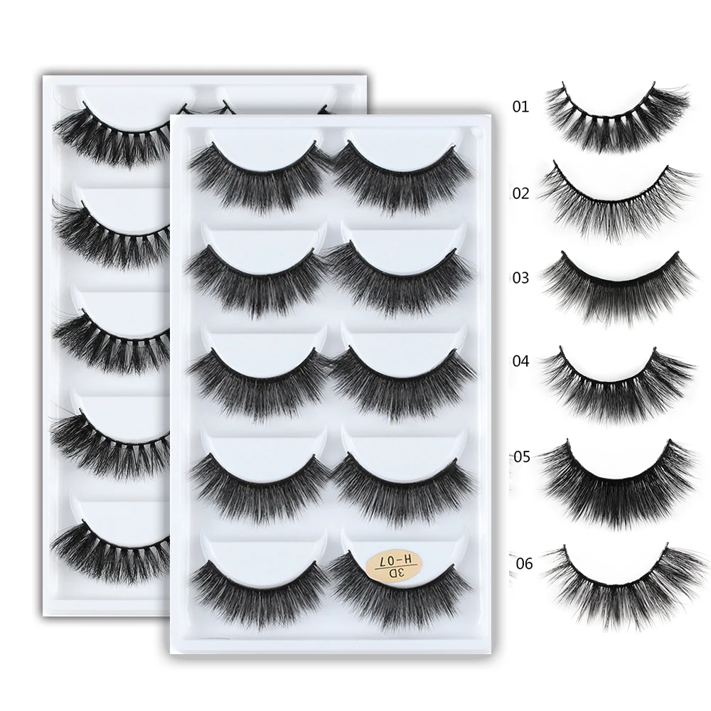 

5 Pairs Makeup Handmade 3D Mink Hair False Eyelashes Cross Long Messy Fake Eye Lashes Beauty Make Up Extension Tools