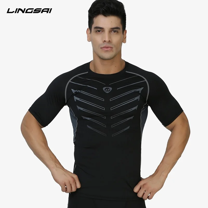 LINGSAI 2016 Men Sport Jerseys Fitness Tops Compression Shirt ...