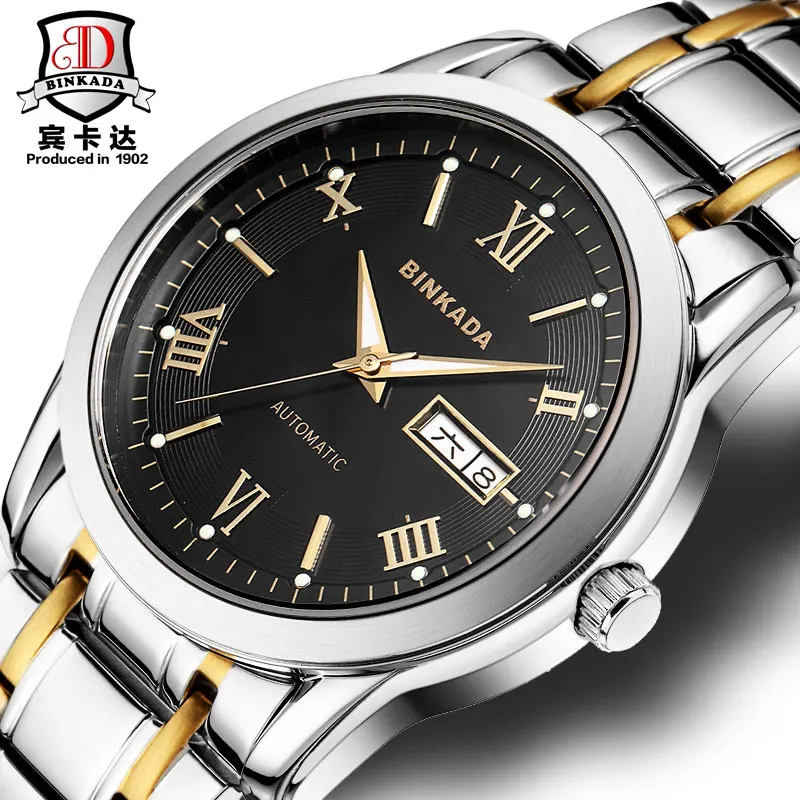 BINKADA Men's Luxury Brand Mechanical Watches Leather Waterproof 100m ...