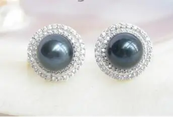 

AAA Genuine 11-12mm Tahitian black white pink purple pearls earrings