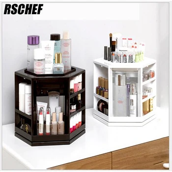 

RSCHEF Polygon Rotating Makeup Organizer Box Brush Holder Jewelry Organizer Case Jewelry Makeup Cosmetic Storage Box
