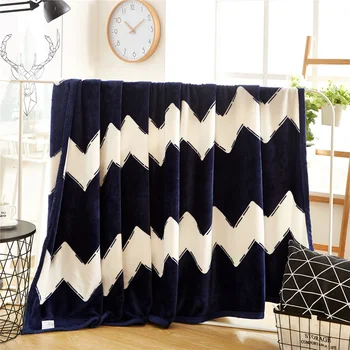 

Fashion Bold Chevron Wave Soft Faux Mink Flannel Fleece Plush Blanket Throws Twin/Full/Queen Size Air/Sofa/Bed Cover Blue White