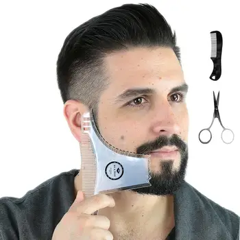 

Men's Beard Shaping Styling Template Combs Transparent for Hair Trim Beards with Stainless Steel Scissors and Comb Set