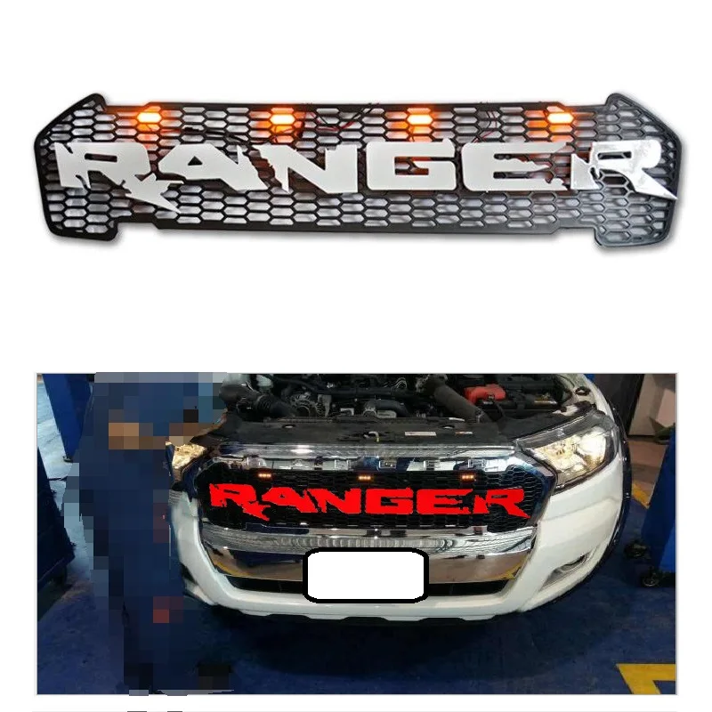 

MODIFIED LED FRONT RACING GRILLE RAPTOR GRILLS FRONT BUMPER MASK FIT FOR FORD RANGER T7 XTL 2015-17 PICKUP CAR GRILL PARTS