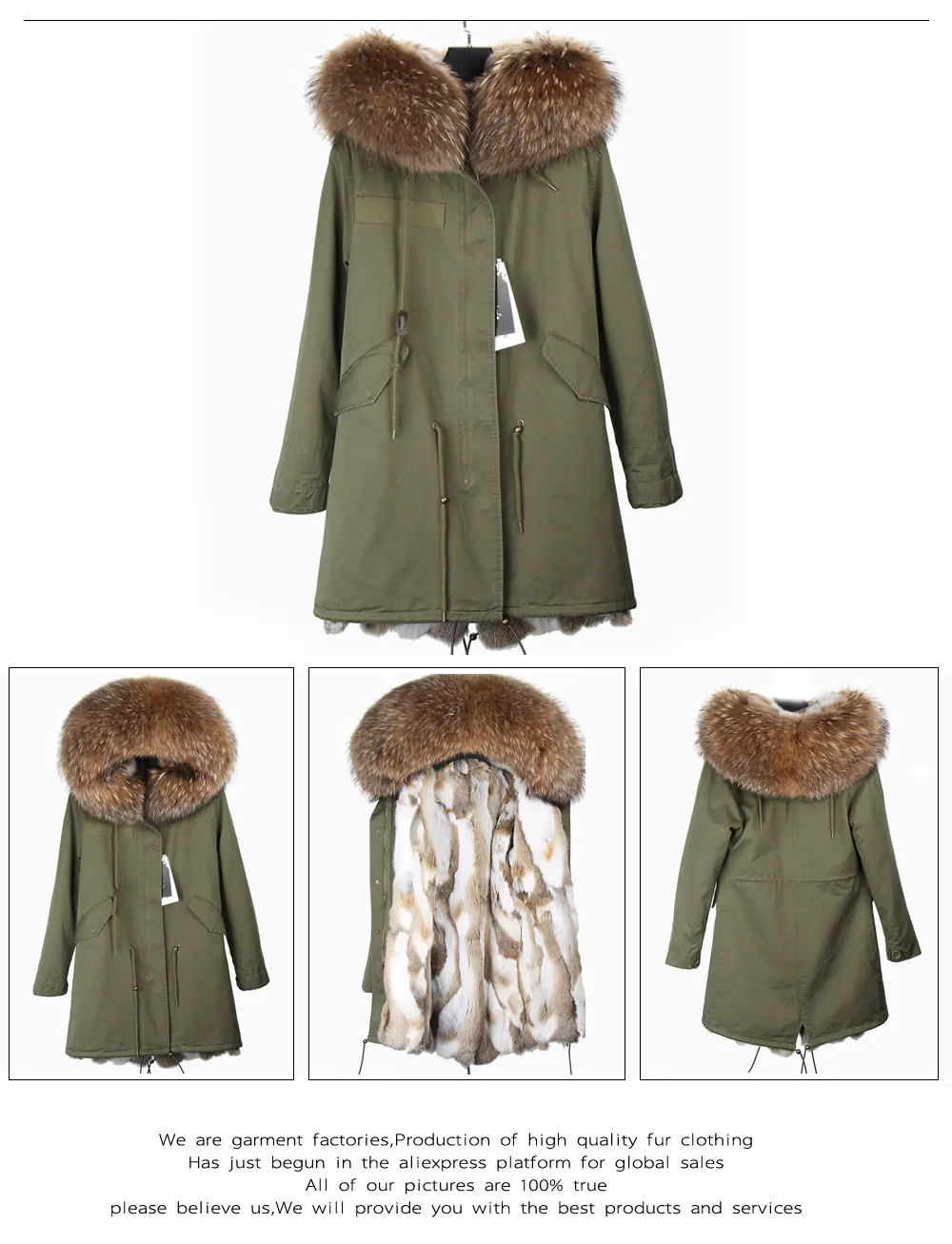 Брендовое пальто из натурального кроличьего меха, Длинная зимняя женская куртка со съемным воротником из меха енота, Толстая теплая меховая парка высокого качества