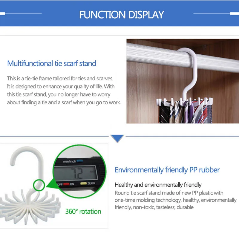 Держатель для галстука на шею, вращающийся на 360 градусов, экономия пространства, пластик, 20 крючков, вешалка для галстука на шею, многофункциональная, 1 шт., стойка для ремня