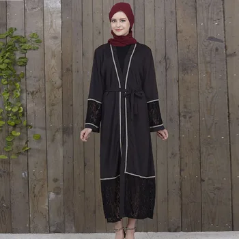 

Women Patchwork Lace Hollow Out Dress Robe 2019 Abaya Dubai Kaftan Femme Maxi Hijab Muslim Dress Turkish Islamic Prayer Clothing