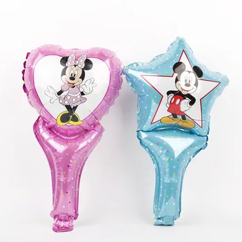 

Mickey Minnie Aluminum Handheld Balloons 100pcs Hand Holding Sticks Air Baloes Birthday Party Decorations Kids LoveToys Gifts