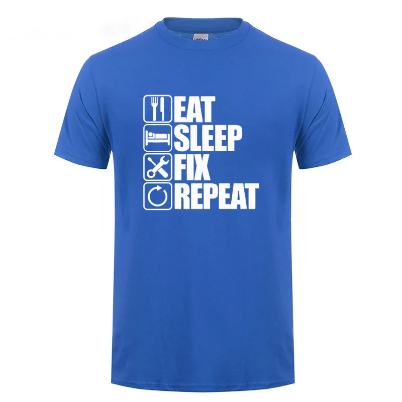 Eat Sleep Fix повторный механик инженер футболка Забавный подарок на день рождения