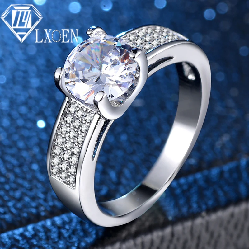 

Classic Round Big Crystal Silver Color Engagement Ring with Zirconia Party Wedding Rings for Women Jewelry Accessories Anillos