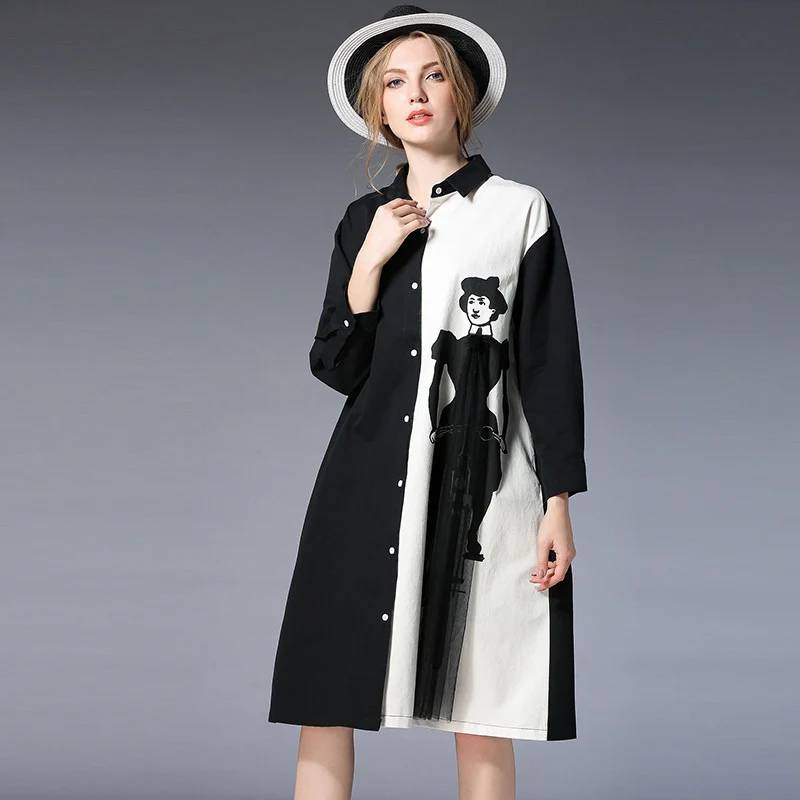 CHICEVER Print Long Feminine Blouse Lapel Batwing Sleeve Loose Women's Shirt Mesh Patchwork Vintage Clothes Top 2018 Spring New