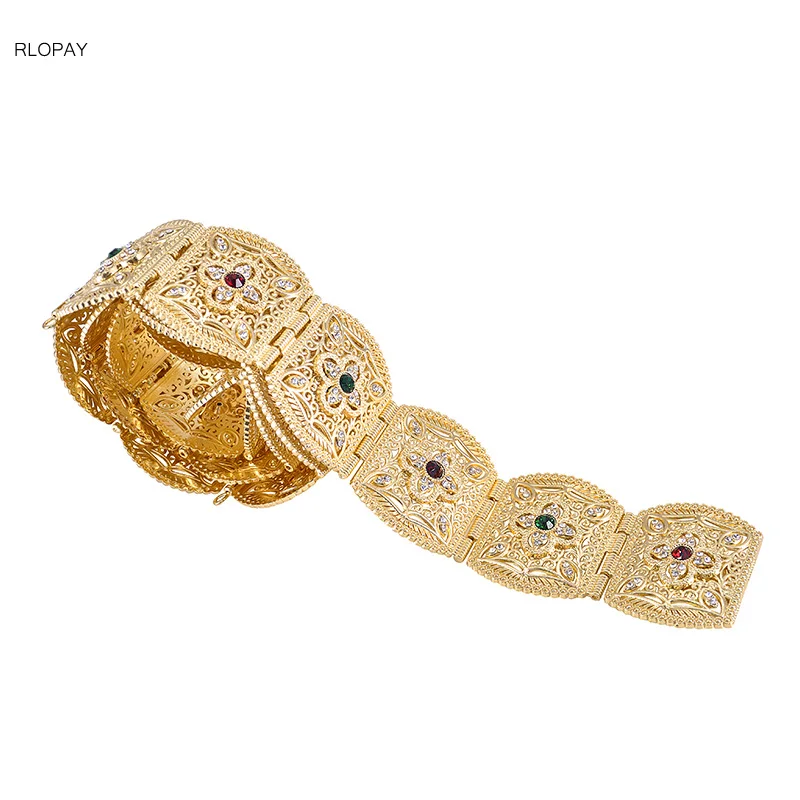 

New fashion rhinestone flower gold belts for women bondiqute jewelry for royal wedding girls gift