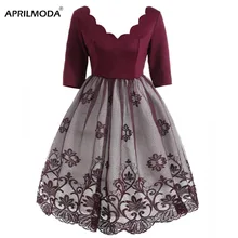 5XL размера плюс, женское кружевное платье с лепестковым воротником, половина рукава, винтажные вечерние платья, повседневное элегантное платье трапециевидной формы с цветочным принтом