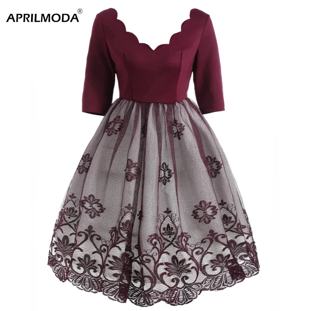 

5XL Plus Size Women Hollow Lace Dress Petal Collar Half Sleeve Vintage Party Dress Casual Elegant Flower Print A-Line Vestidos