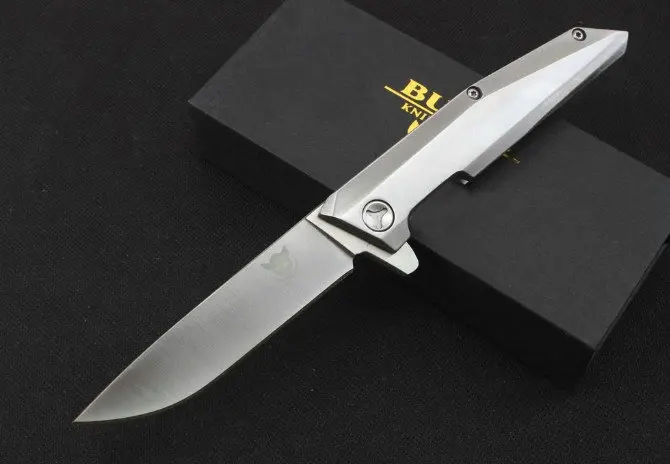 

TRSKT BUSSE Flipper Folding Knife ,All Steel Handle Hunting Survival Outdoor Camping tool Pocket Knives 8cr14mov Steel, 58HRC