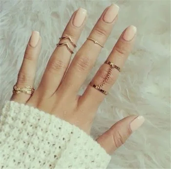 2016 New 6pcs /lot Shiny Punk style Gold plated Stacking midi Finger Knuckle rings Charm Leaf Ring Set for women Jewelry