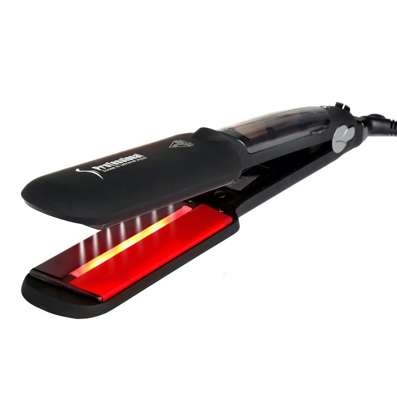 

Professional Steam Hair Straightener Ceramic Vapor Infrared Heating Flat Iron Salon 2 inch Styling Tool Black EU Plug