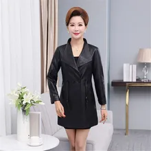 Кожаная куртка женская мода размера плюс 3XL 4XL 5XL 6XL кожаный Тренч для женщин осень зима тонкие черные кожаные пальто Ds50196