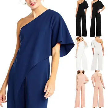 

2018 Summer Women One Off The Shoulder Playsuit Formal Party Evening Jumpsuit Romper Long Wide Leg Pants