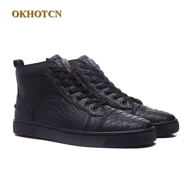 

Fashion Style Round Toe High Top Solid Sneakskin Leather Mens Shoes Casual Shoe Lace Up Luxury Designer Shoes Men Size 35-46