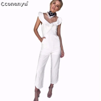 

Ruffles Irregular Jumpsuit Women Shirred Frill Sleeves Pockets Elegant Jumpsuit Belt 2019 Summer Beach V-Neck Jumpsuits