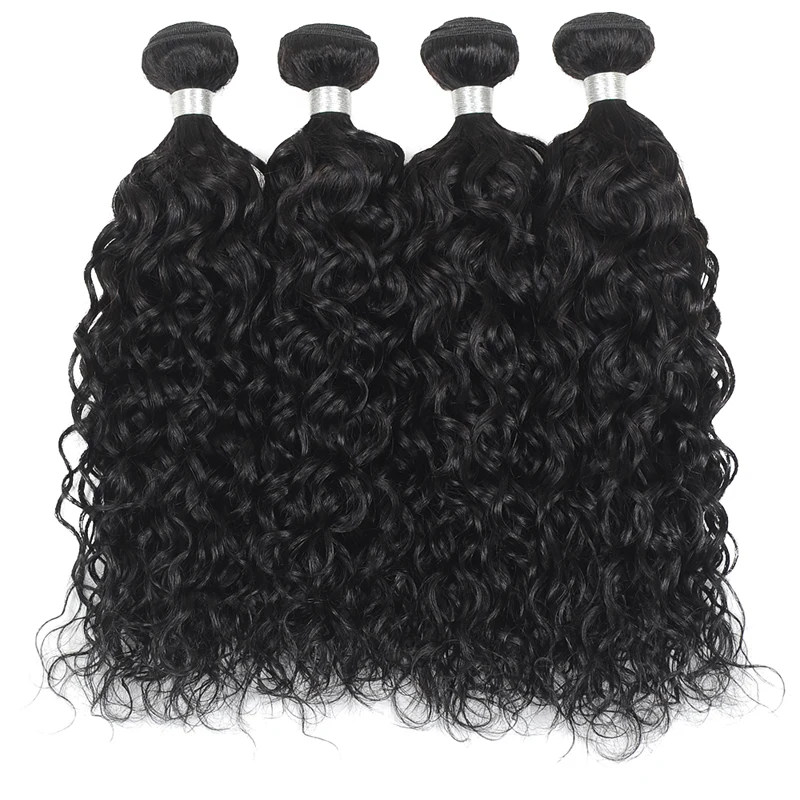 Pinshair бразильские волосы волна воды пучки с закрытием человеческие волосы для наращивания натуральный цвет не Реми Волосы 4 пучка с