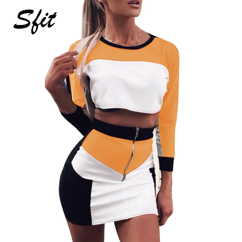 Sfit 2019 Женский Цветной тренировочный костюм печворк повседневный спортивный