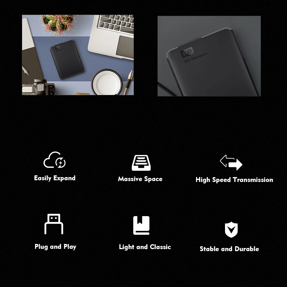 Western Digital WD Elements Hard Drive External Hard Drive 500G 1TB 2TB USB 3.0 Hard Disk Hdd 2.5 Inch Portable Hard Drive