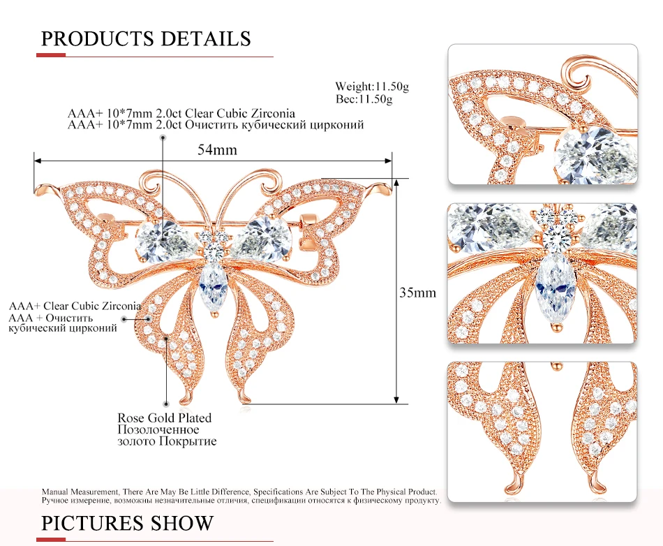 UMODE розовое золото бабочка женские Броши Мода AAA+ кубический цирконий заколки кристаллы женский костюм ювелирные изделия аксессуары Подарки UX0021