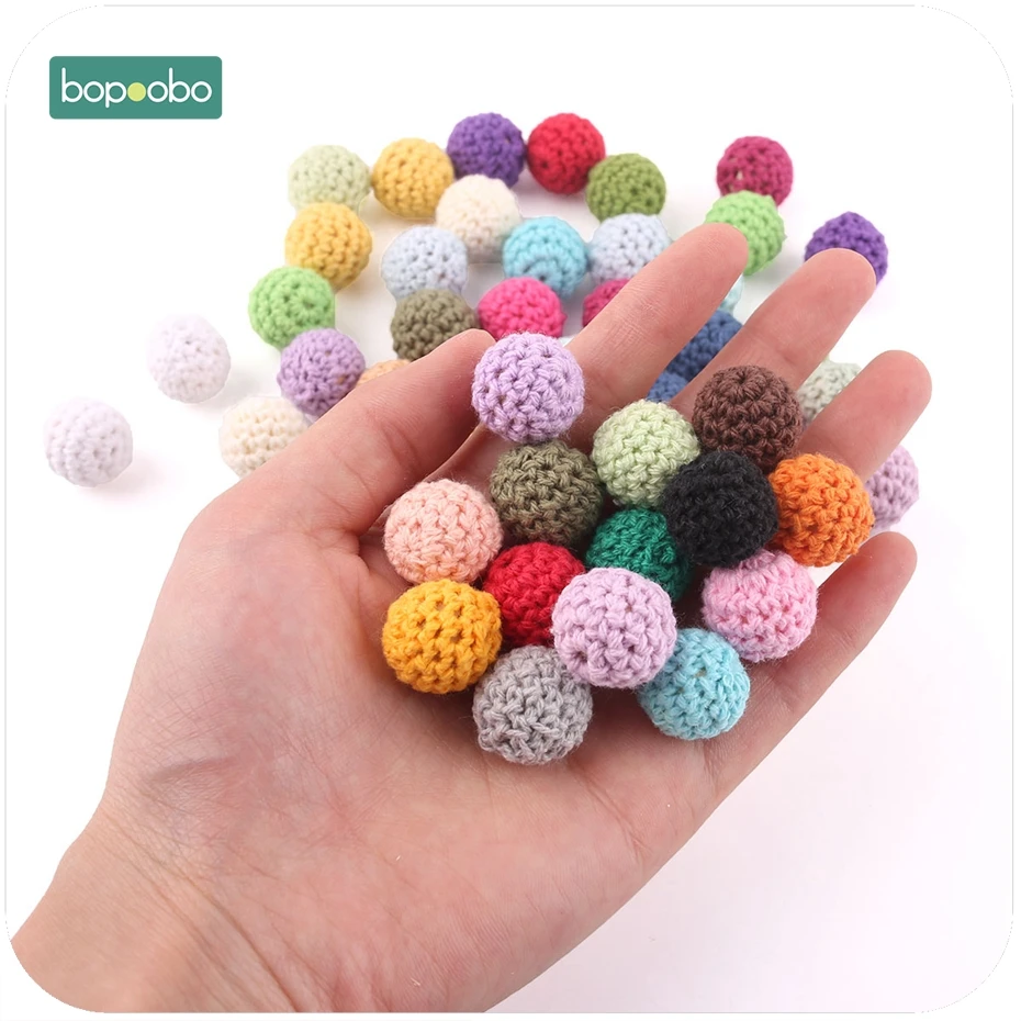 Bopoobo 10pc 간호 젖니가 남 크로 셰 뜨개질 구슬 씹을 수있는 구슬 DIY 쥬얼리 간호 액세서리 Gehaakte 장난감 Teether 16mm