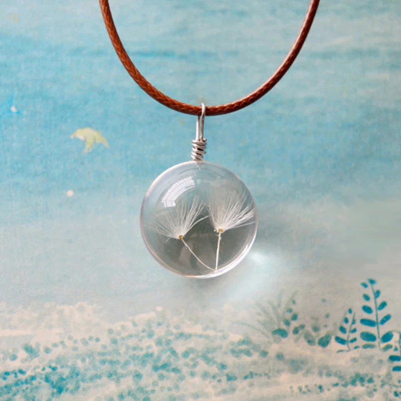 

2018 New Handmade Ball Natural Dried white Dandelion Necklaces & Pendants For Women Casual Style Girl Gift Jewelry Accessories