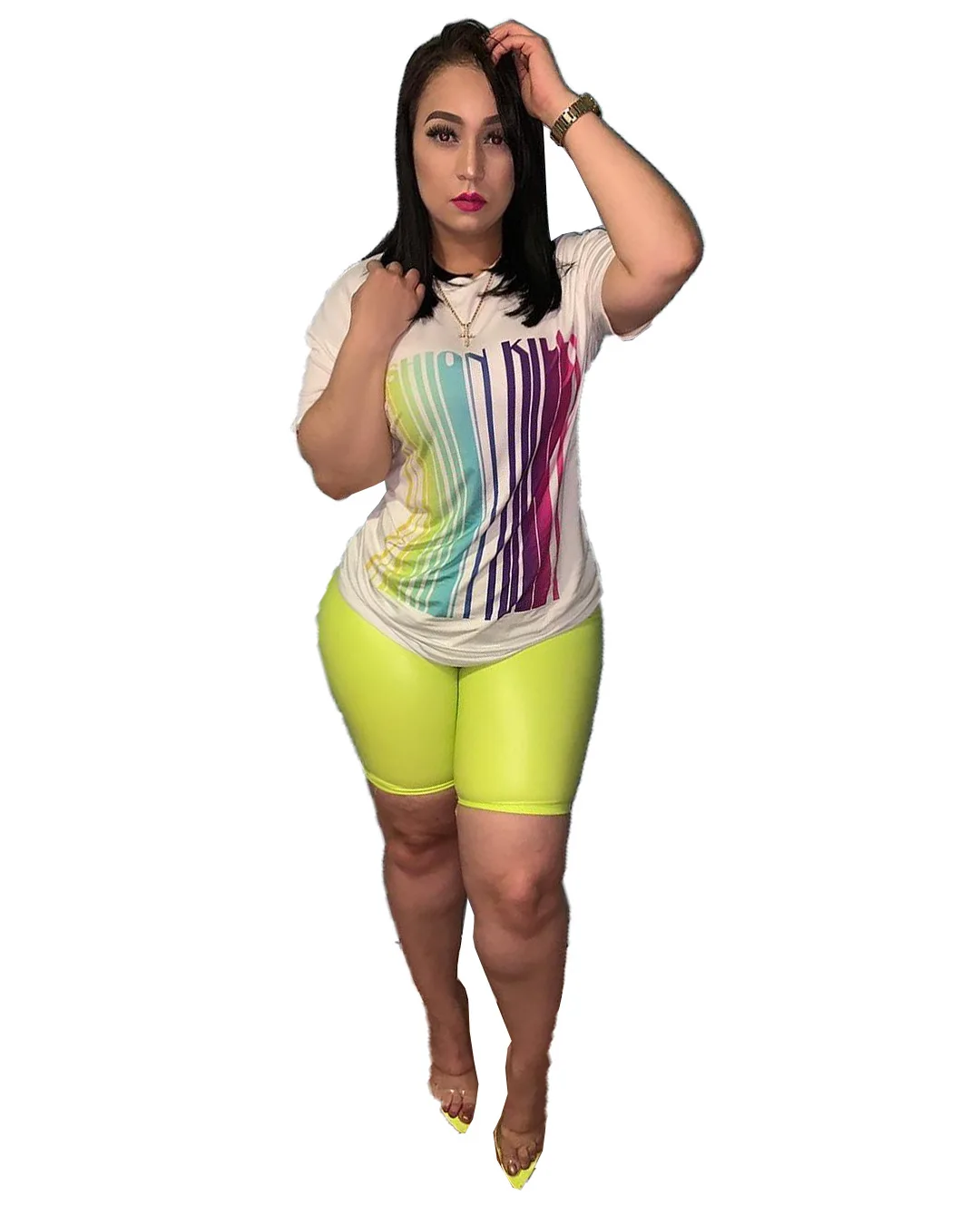 LY5038 Hot English Water Printing O-neck Short-sleeved T-shirt with Tight-fitting Sports Hot Shorts Two-piece Black and White LY5038 Hot English Water Printing O-neck Short-sleeved T-shirt with Tight-fitting Sports Hot Shorts Two-piece Black and White