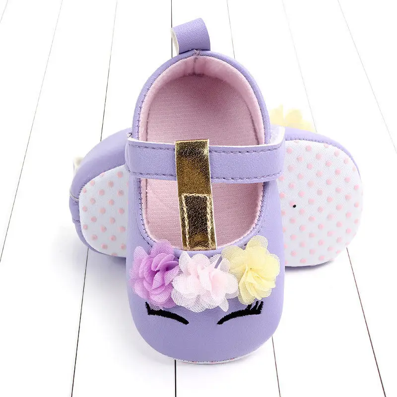 New Toddler Baby Girls Boys Flower Unicorn Shoes PU Leather Shoes Soft Sole Crib Spring Autumn 0-18M